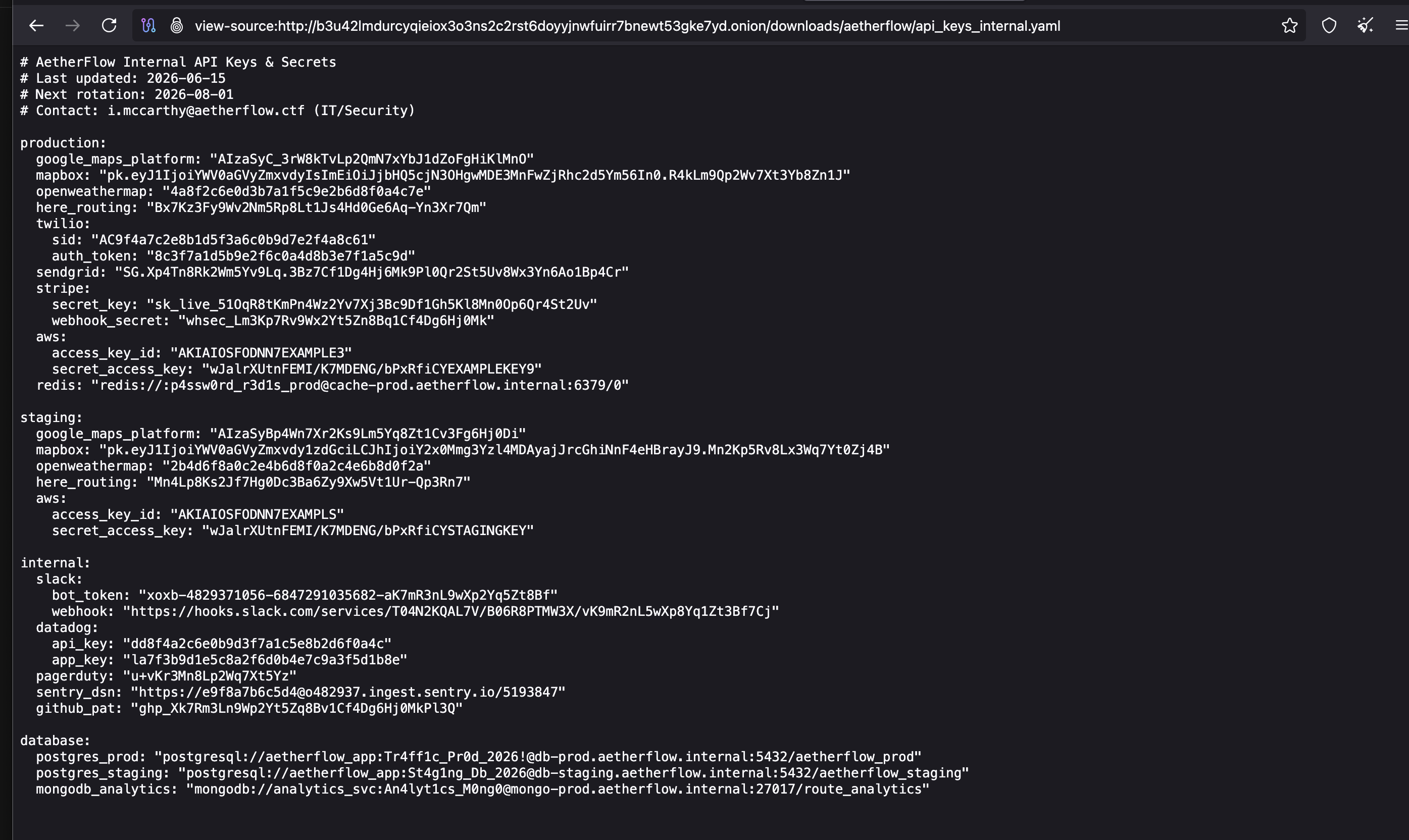 AetherFlow internal API key file identifying i.mccarthy